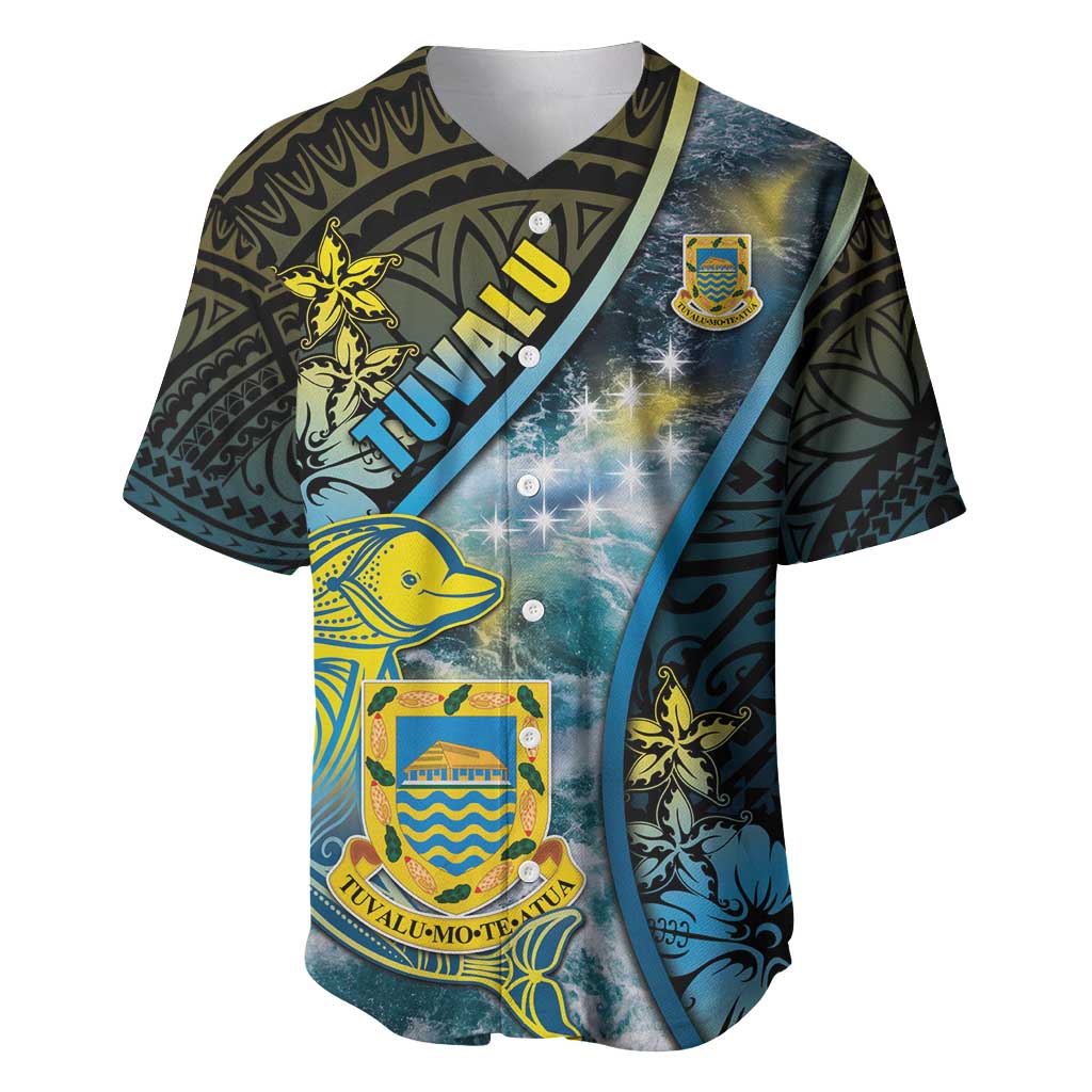 Personalised Tuvalu Baseball Jersey Dolphin On The Waves DT05 Blue - Polynesian Pride