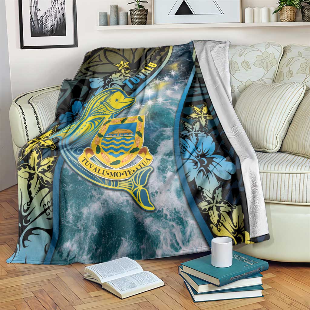 Tuvalu Blanket Dolphin On The Waves DT05 Blue - Polynesian Pride