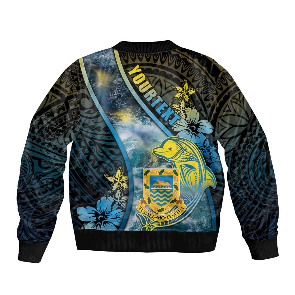 Personalised Tuvalu Bomber Jacket Dolphin On The Waves DT05 - Polynesian Pride