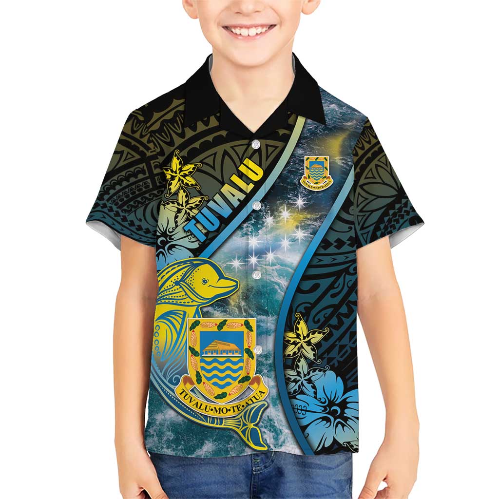 Personalised Tuvalu Kid Hawaiian Shirt Dolphin On The Waves DT05 Kid Blue - Polynesian Pride