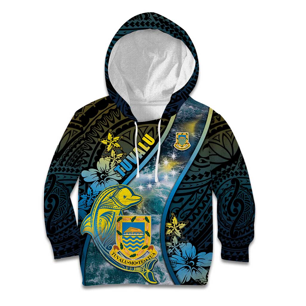 Personalised Tuvalu Kid Hoodie Dolphin On The Waves DT05 Hoodie Blue - Polynesian Pride