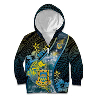 Personalised Tuvalu Kid Hoodie Dolphin On The Waves DT05 Zip Hoodie Blue - Polynesian Pride