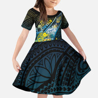 Personalised Tuvalu Kid Short Sleeve Dress Dolphin On The Waves DT05 KID Blue - Polynesian Pride