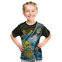 Personalised Tuvalu Kid T Shirt Dolphin On The Waves DT05 Blue - Polynesian Pride