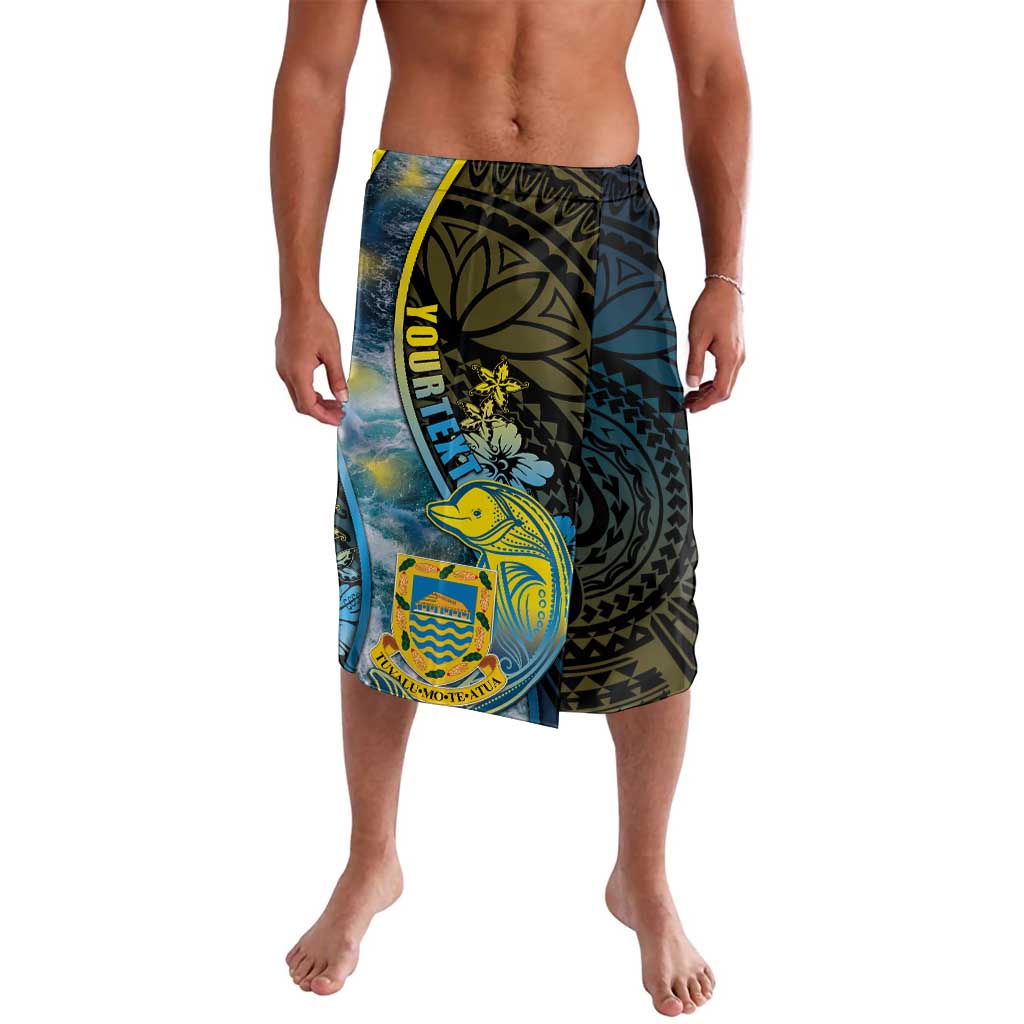 Personalised Tuvalu Lavalava Dolphin On The Waves DT05 Blue - Polynesian Pride