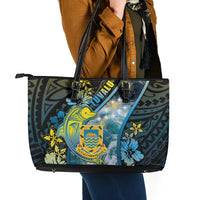 Tuvalu Leather Tote Bag Dolphin On The Waves DT05 - Polynesian Pride