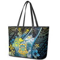 Tuvalu Leather Tote Bag Dolphin On The Waves DT05 - Polynesian Pride
