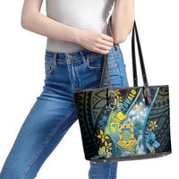 Tuvalu Leather Tote Bag Dolphin On The Waves DT05 - Polynesian Pride