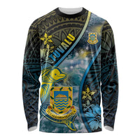 Personalised Tuvalu Long Sleeve Shirt Dolphin On The Waves DT05 Unisex Blue - Polynesian Pride