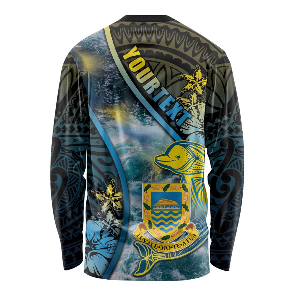 Personalised Tuvalu Long Sleeve Shirt Dolphin On The Waves DT05 - Polynesian Pride