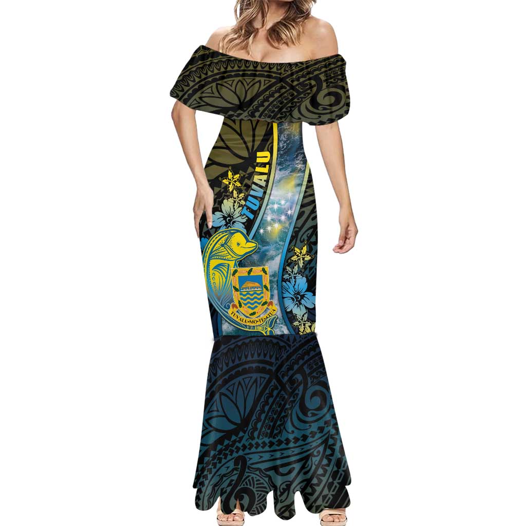 Personalised Tuvalu Mermaid Dress Dolphin On The Waves DT05 - Polynesian Pride
