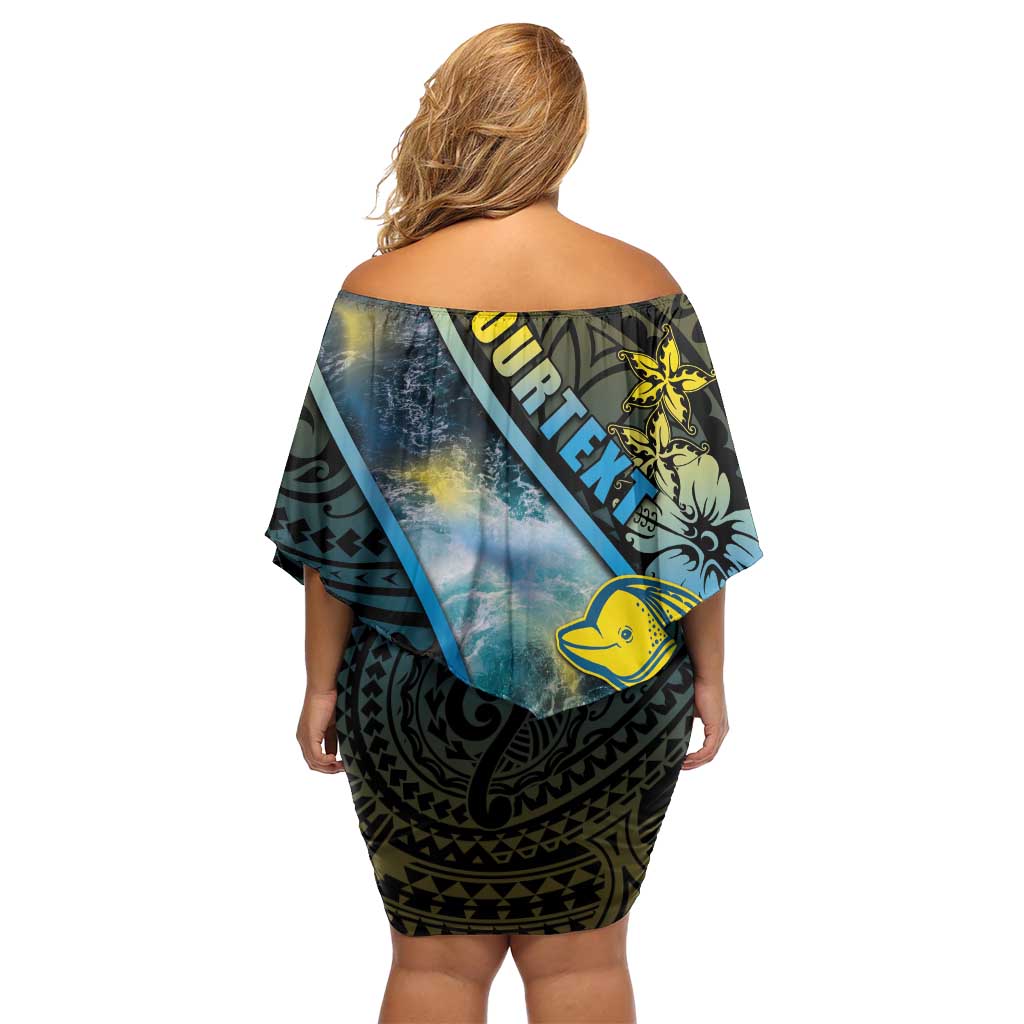 Personalised Tuvalu Off Shoulder Short Dress Dolphin On The Waves DT05 - Polynesian Pride