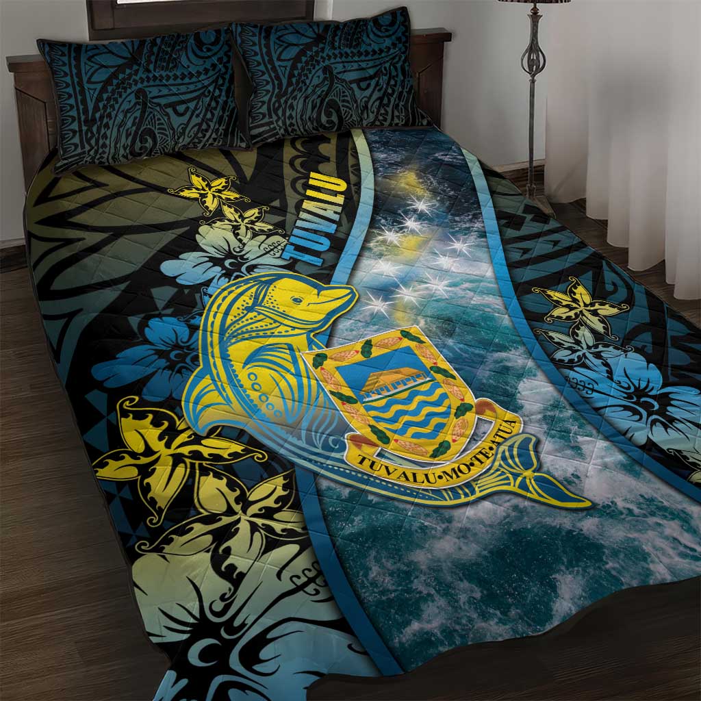 Tuvalu Quilt Bed Set Dolphin On The Waves DT05 Blue - Polynesian Pride
