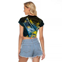 Personalised Tuvalu Raglan Cropped T Shirt Dolphin On The Waves DT05 - Polynesian Pride
