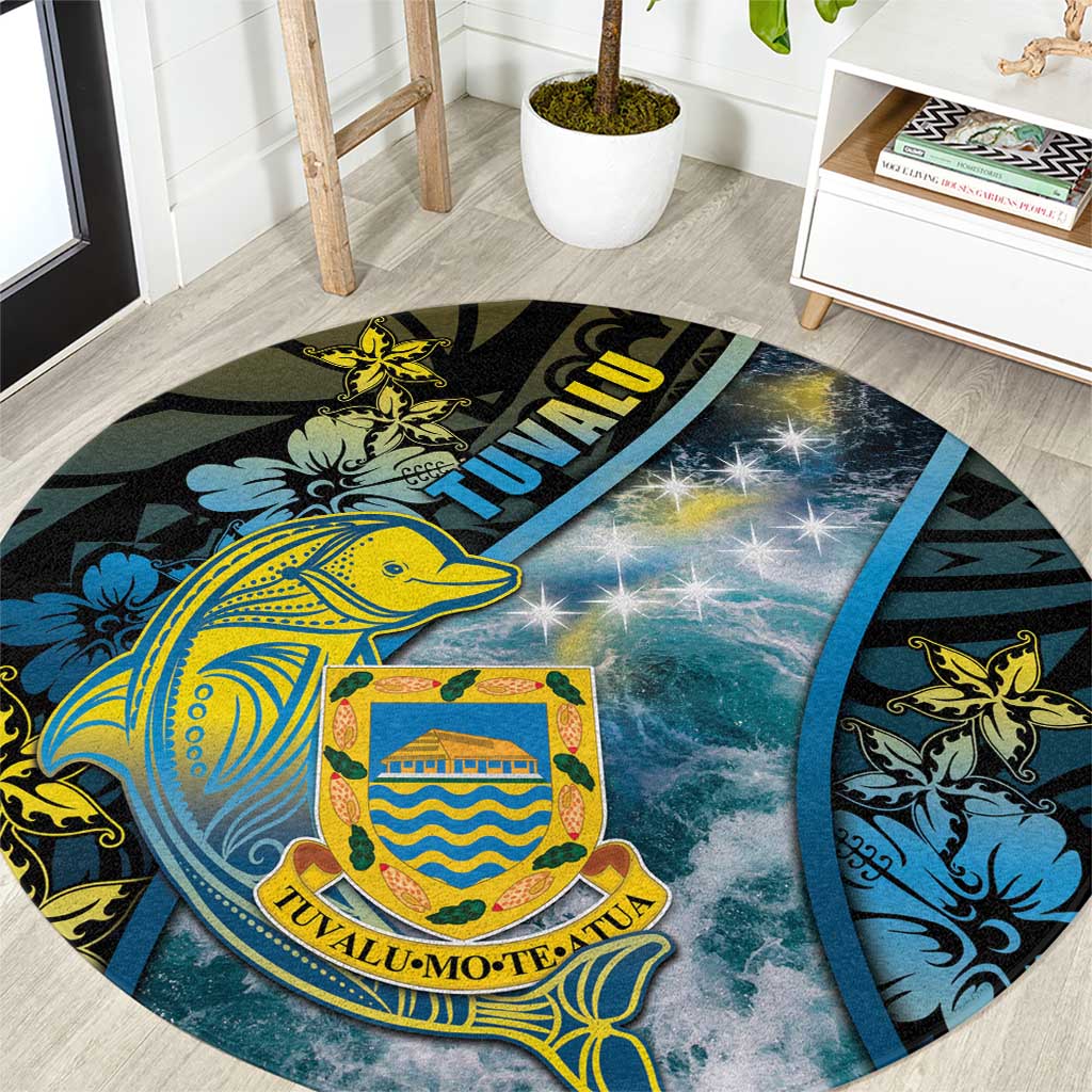 Tuvalu Round Carpet Dolphin On The Waves DT05 Blue - Polynesian Pride