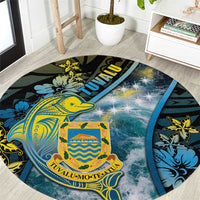 Tuvalu Round Carpet Dolphin On The Waves DT05 Blue - Polynesian Pride