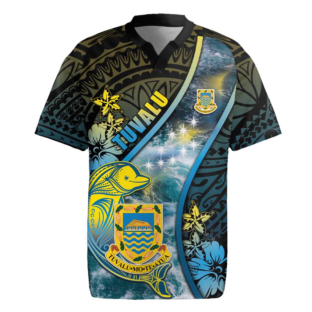 Personalised Tuvalu Rugby Jersey Dolphin On The Waves DT05 Blue - Polynesian Pride