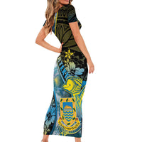 Personalised Tuvalu Short Sleeve Bodycon Dress Dolphin On The Waves DT05 - Polynesian Pride