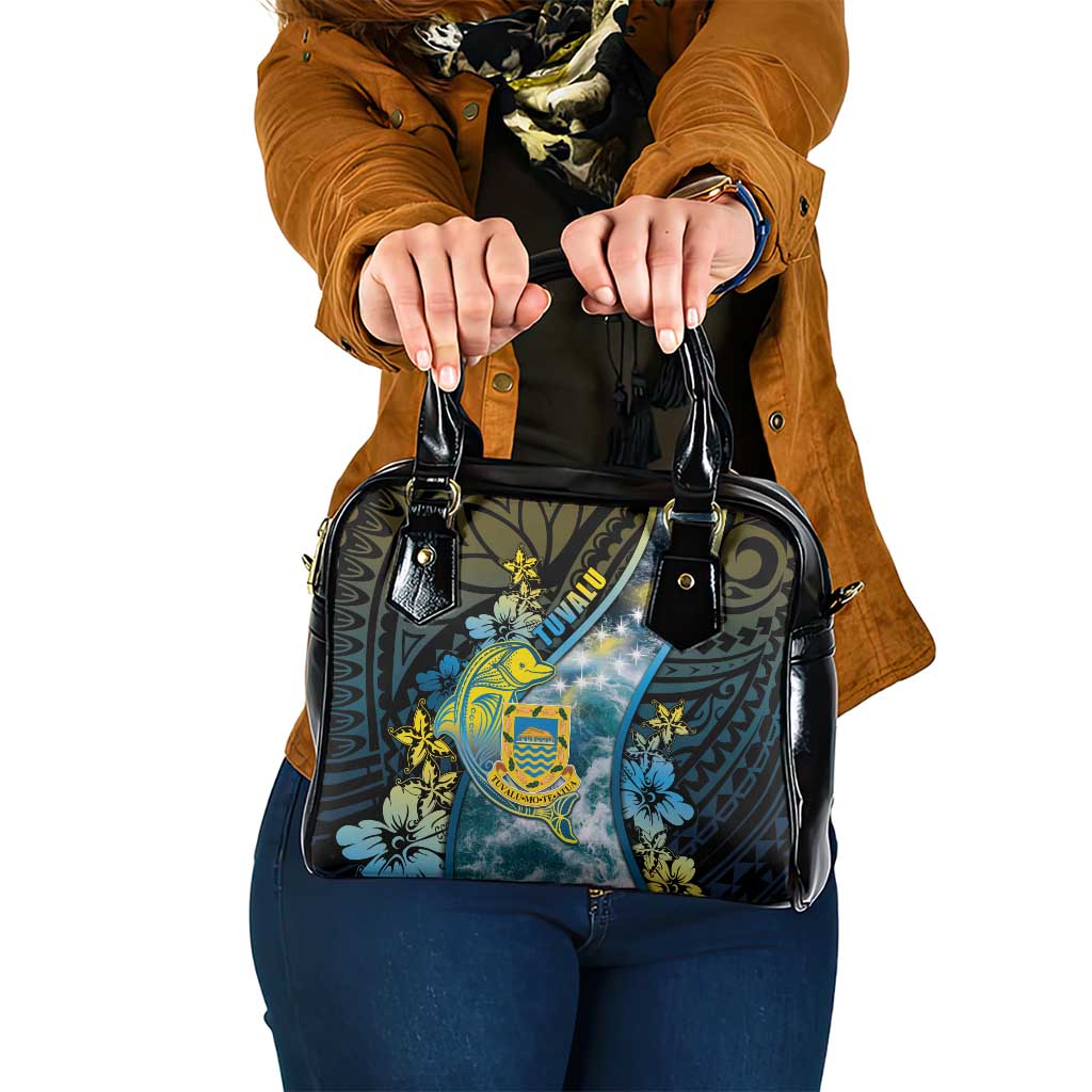 Tuvalu Shoulder Handbag Dolphin On The Waves DT05 One Size Blue - Polynesian Pride