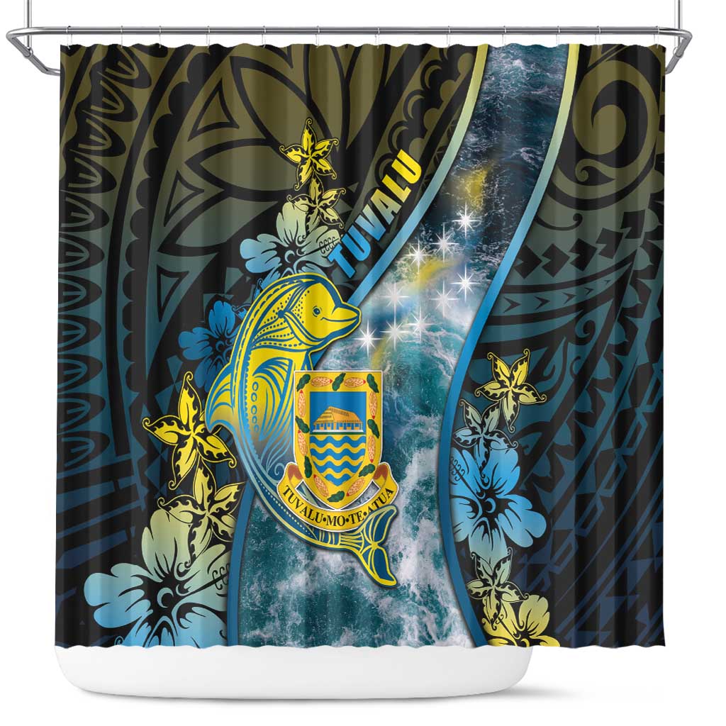 Tuvalu Shower Curtain Dolphin On The Waves DT05 Blue - Polynesian Pride