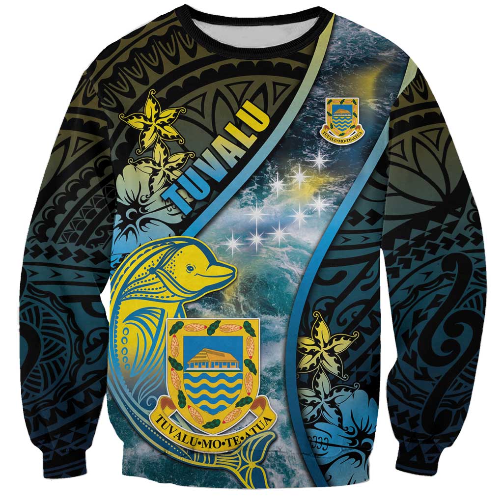 Personalised Tuvalu Sweatshirt Dolphin On The Waves DT05 Unisex Blue - Polynesian Pride