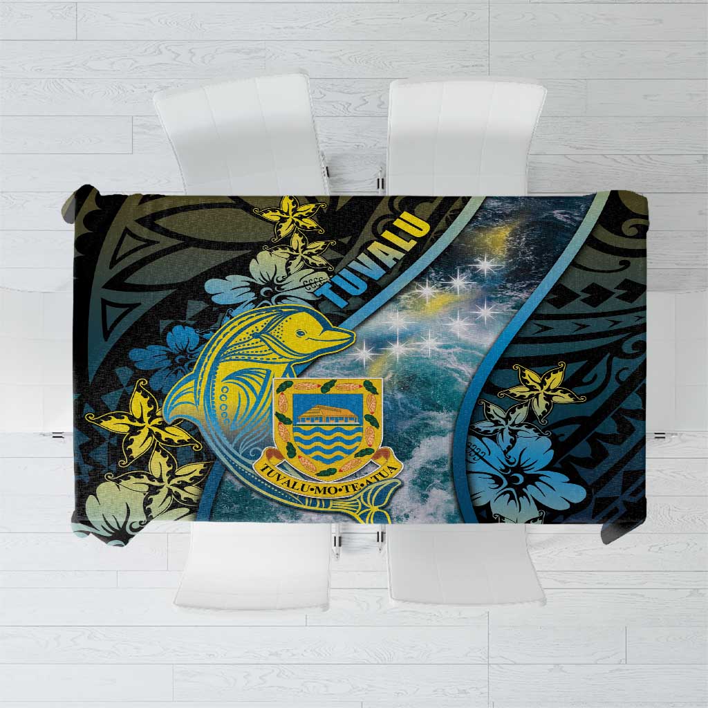 Tuvalu Tablecloth Dolphin On The Waves DT05 Blue - Polynesian Pride