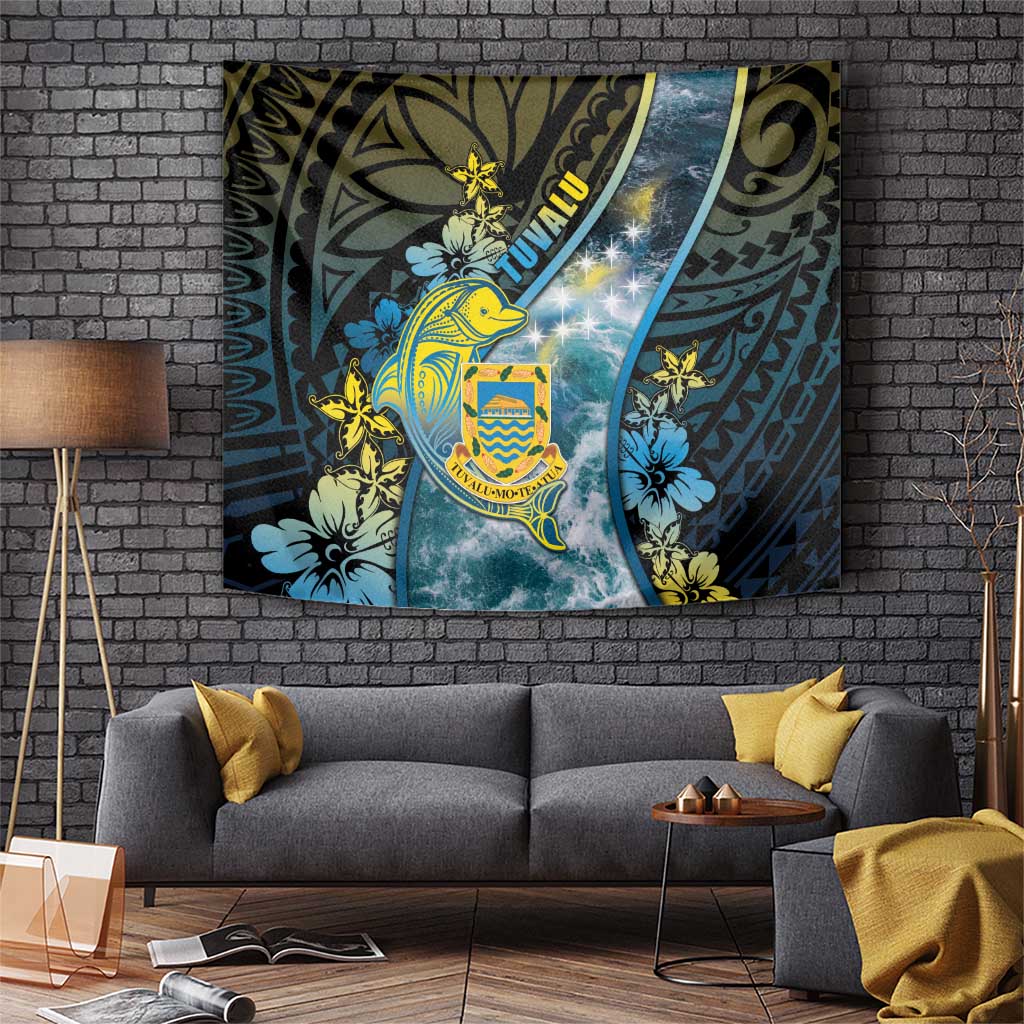 Tuvalu Tapestry Dolphin On The Waves DT05 Blue - Polynesian Pride