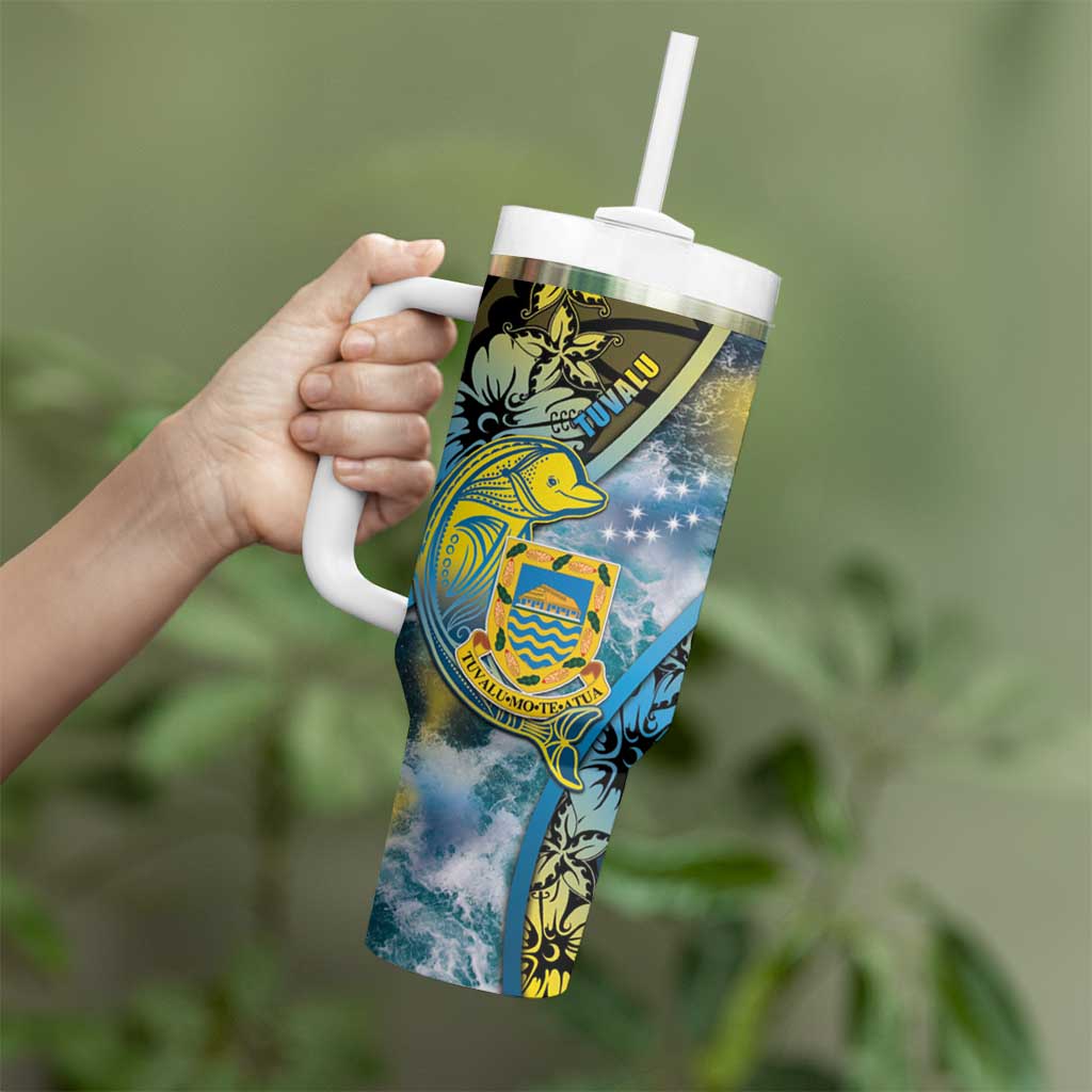 Personalised Tuvalu Tumbler With Handle Dolphin On The Waves DT05 - Polynesian Pride