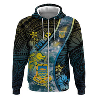 Personalised Tuvalu Zip Hoodie Dolphin On The Waves DT05 Zip Hoodie Blue - Polynesian Pride