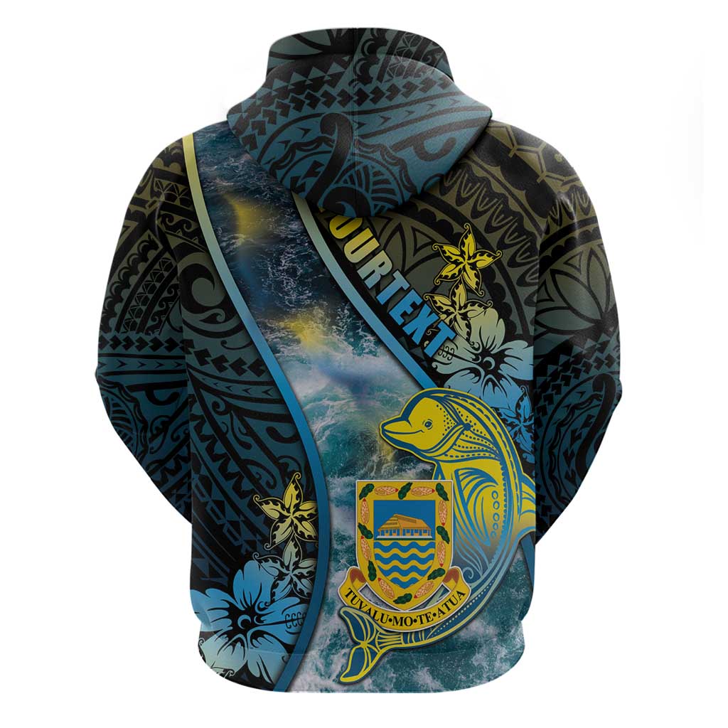 Personalised Tuvalu Zip Hoodie Dolphin On The Waves DT05 - Polynesian Pride