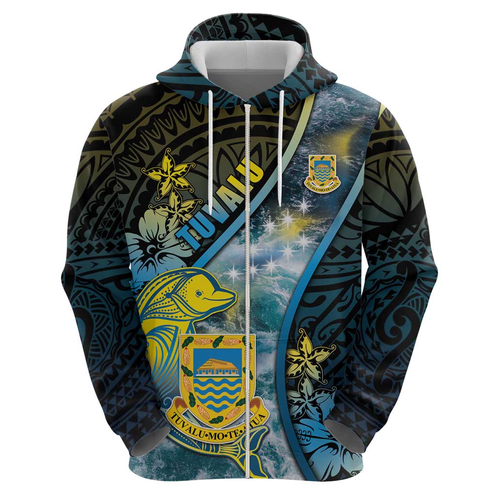Personalised Tuvalu Zip Hoodie Dolphin On The Waves DT05 - Polynesian Pride