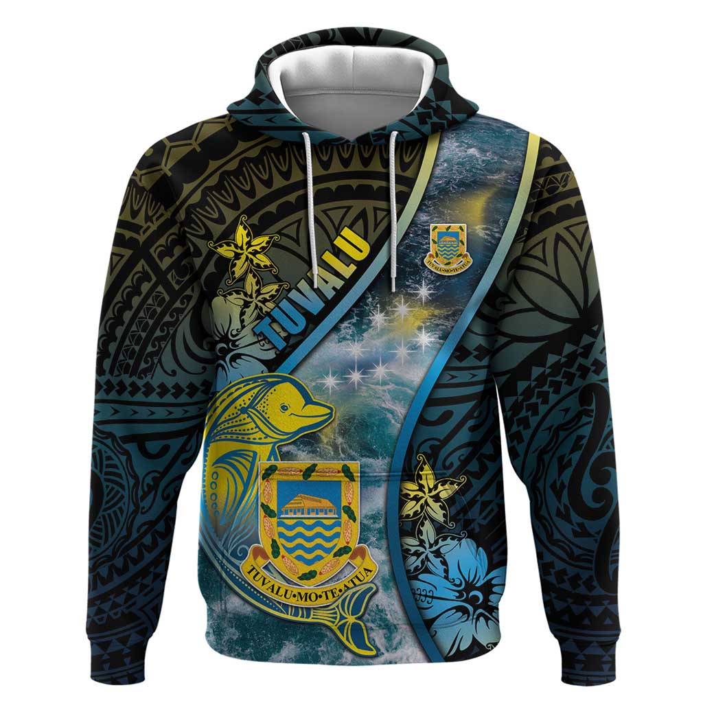Personalised Tuvalu Zip Hoodie Dolphin On The Waves DT05 Pullover Hoodie Blue - Polynesian Pride