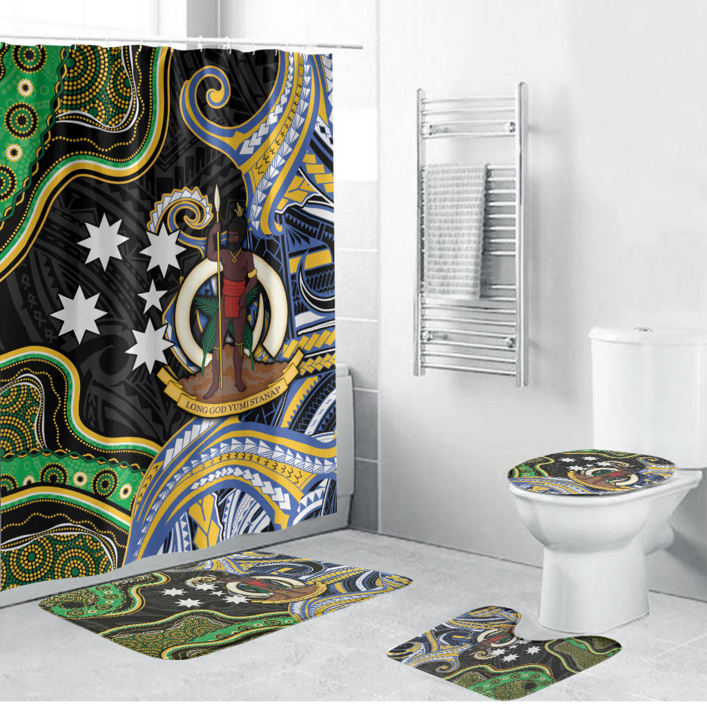 South Sea Islanders And Vanuatu Bathroom Set Boar Tusk Warrior Southern Tribal Pattern DT05 Bathroom Set (4 pcs) Black - Polynesian Pride