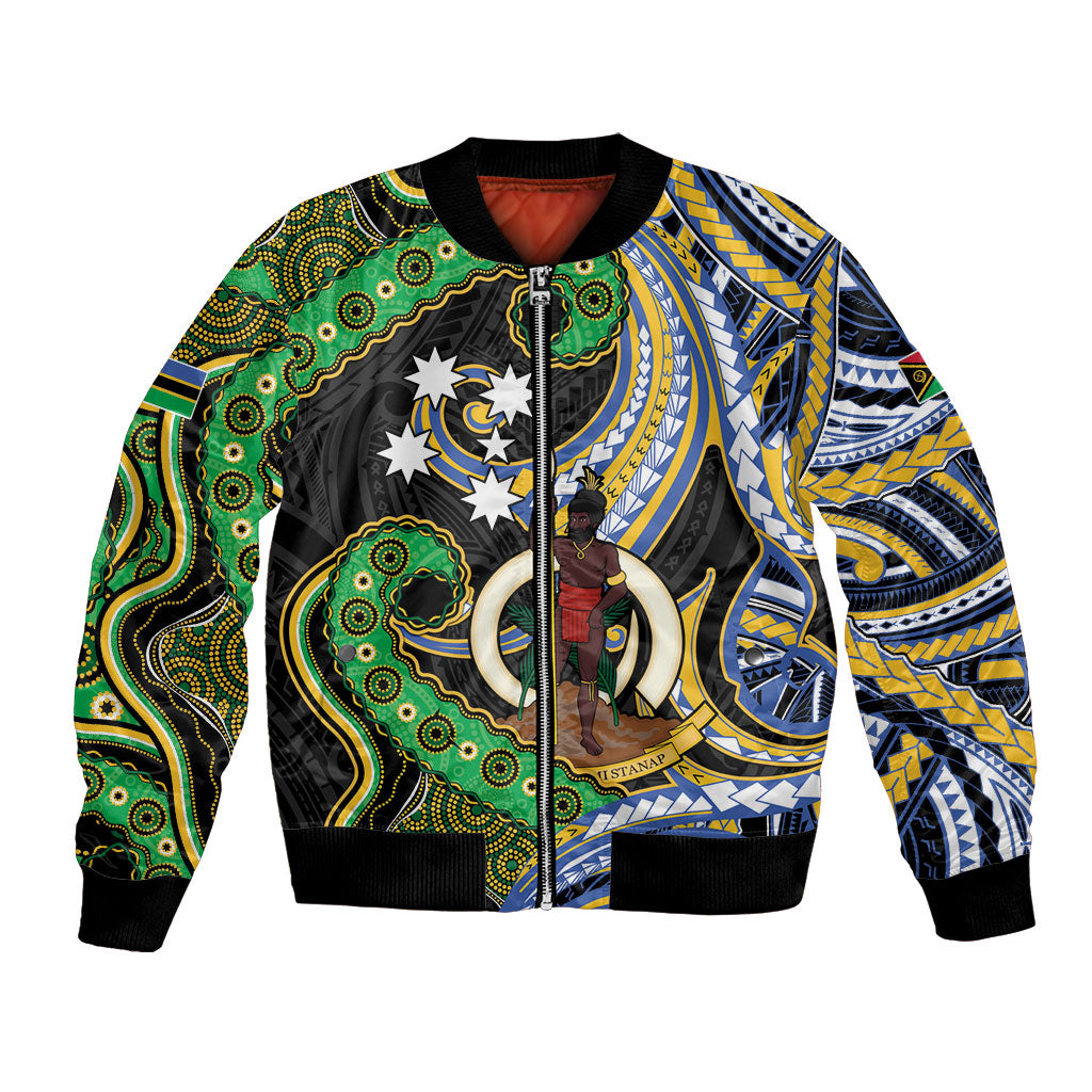 South Sea Islanders And Vanuatu Bomber Jacket Boar Tusk Warrior Southern Tribal Pattern DT05 Unisex Black - Polynesian Pride