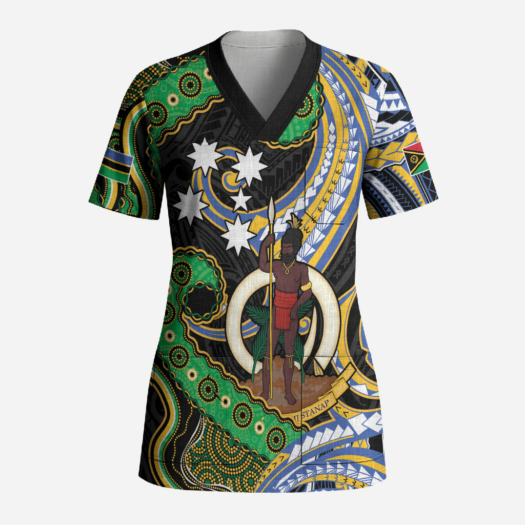 South Sea Islanders And Vanuatu Scrub Top Boar Tusk Warrior Southern Tribal Pattern DT05 Adult Black - Polynesian Pride