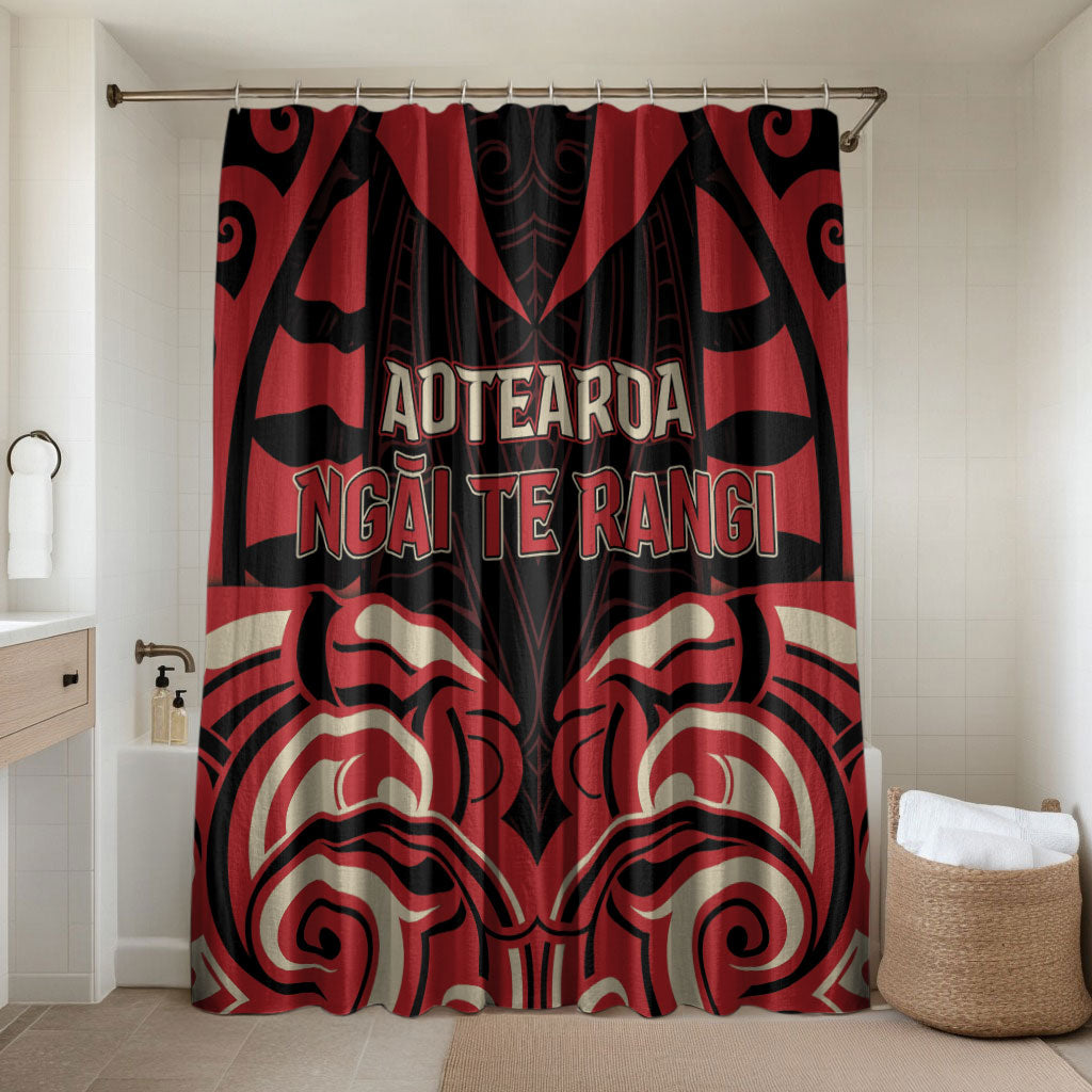 Aotearoa Ngai Te Rangi Bathroom Set New Zealand Traditional Maori Pattern DT05 Shower Curtain Only Red - Polynesian Pride