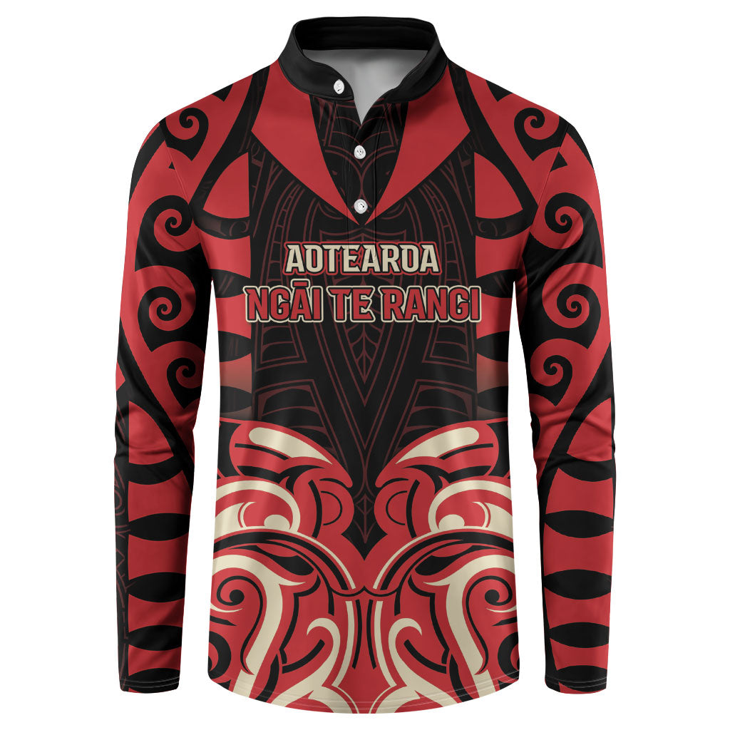 Custom Aotearoa Ngai Te Rangi Button Sweatshirt New Zealand Traditional Maori Pattern DT05 Red - Polynesian Pride