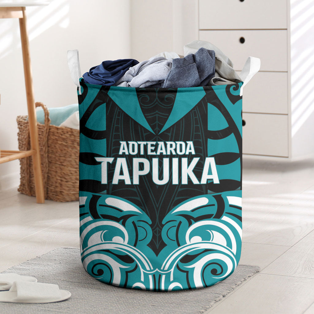 Aotearoa Tapuika Laundry Basket New Zealand Traditional Maori Pattern DT05 Teal - Polynesian Pride