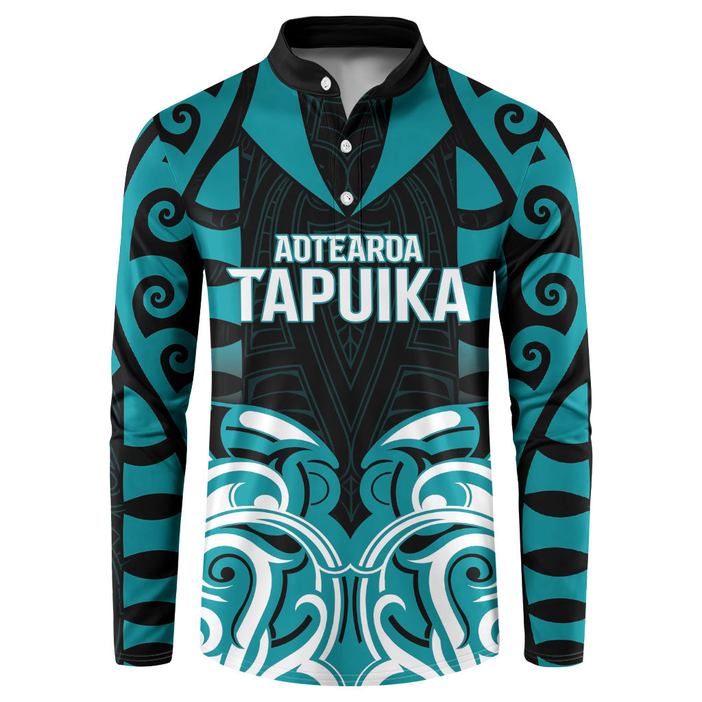 Custom Aotearoa Tapuika Button Sweatshirt New Zealand Traditional Maori Pattern DT05 Teal - Polynesian Pride