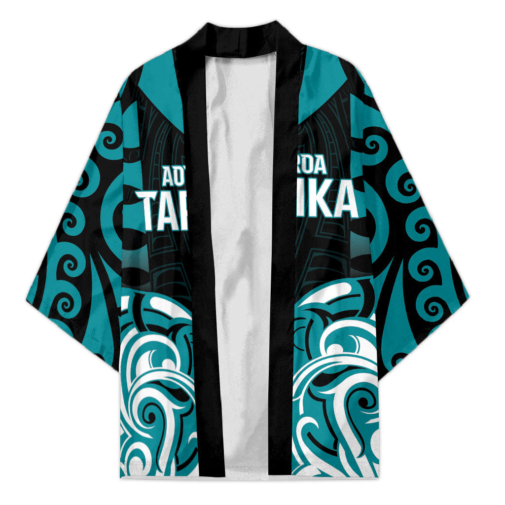Custom Aotearoa Tapuika Kimono New Zealand Traditional Maori Pattern DT05 Unisex Teal - Polynesian Pride