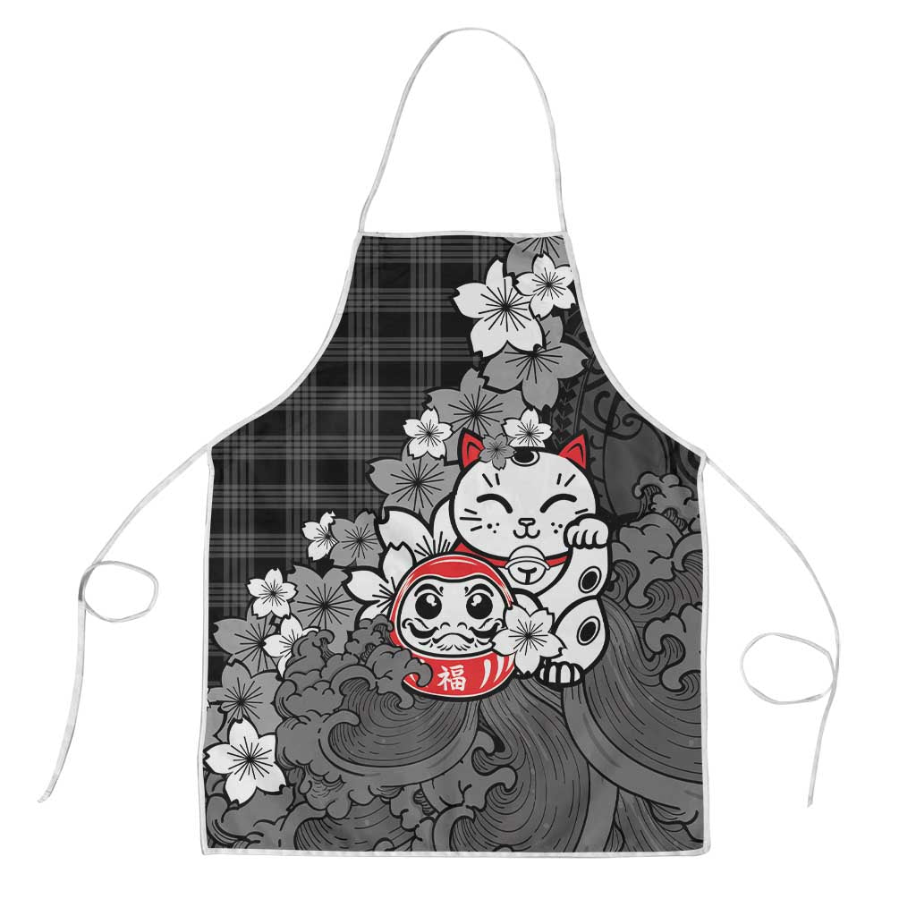 Black Palaka Hawaiian And Japanese Apron Maneki Neko And Sakura Bloom DT05 Black - Polynesian Pride