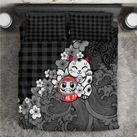 Black Palaka Hawaiian And Japanese Bedding Set Maneki Neko And Sakura Bloom DT05 Black - Polynesian Pride