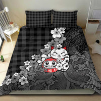 Black Palaka Hawaiian And Japanese Bedding Set Maneki Neko And Sakura Bloom DT05 - Polynesian Pride