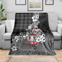 Black Palaka Hawaiian And Japanese Blanket Maneki Neko And Sakura Bloom DT05 - Polynesian Pride
