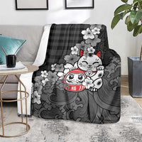 Black Palaka Hawaiian And Japanese Blanket Maneki Neko And Sakura Bloom DT05 - Polynesian Pride