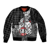 Black Palaka Hawaiian And Japanese Bomber Jacket Maneki Neko And Sakura Bloom DT05 Unisex Black - Polynesian Pride