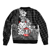 Black Palaka Hawaiian And Japanese Bomber Jacket Maneki Neko And Sakura Bloom DT05 - Polynesian Pride