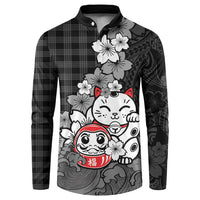 Black Palaka Hawaiian And Japanese Button Sweatshirt Maneki Neko And Sakura Bloom DT05 Black - Polynesian Pride