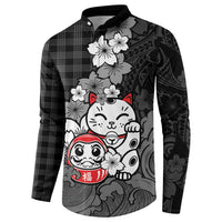 Black Palaka Hawaiian And Japanese Button Sweatshirt Maneki Neko And Sakura Bloom DT05 - Polynesian Pride