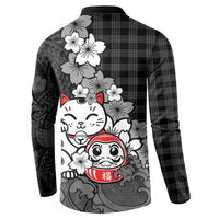 Black Palaka Hawaiian And Japanese Button Sweatshirt Maneki Neko And Sakura Bloom DT05 - Polynesian Pride
